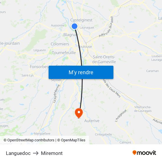 Languedoc to Miremont map