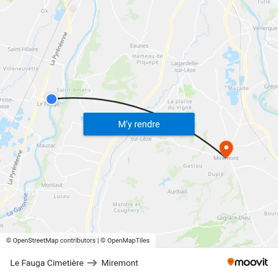 Le Fauga Cimetière to Miremont map