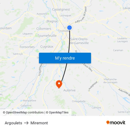 Argoulets to Miremont map