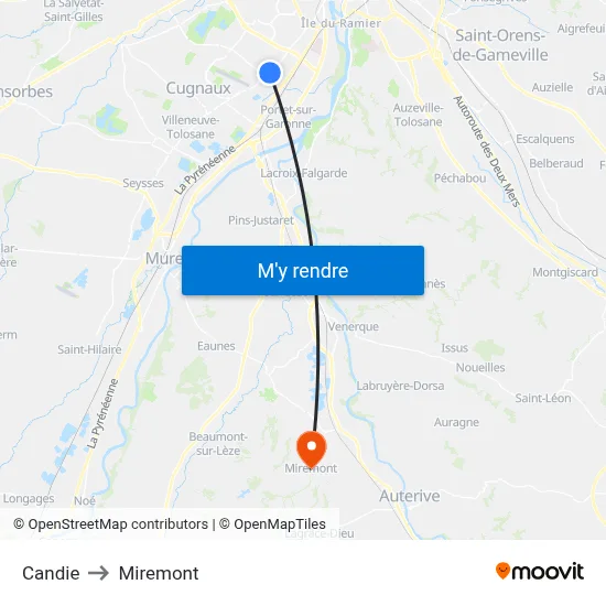 Candie to Miremont map