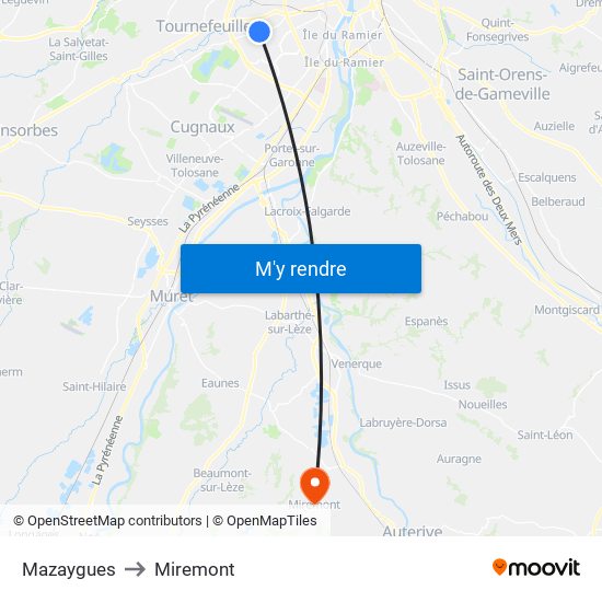 Mazaygues to Miremont map