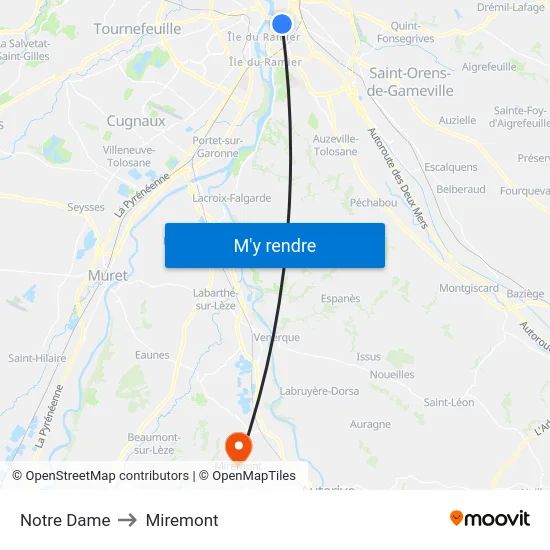 Notre Dame to Miremont map