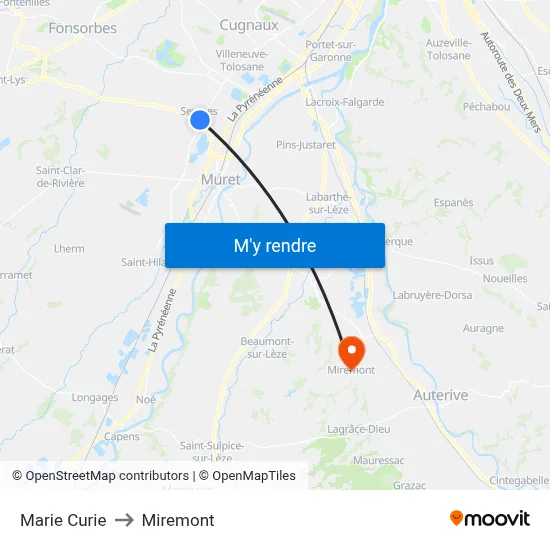 Marie Curie to Miremont map