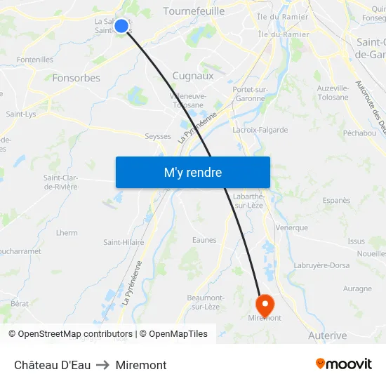 Château D'Eau to Miremont map
