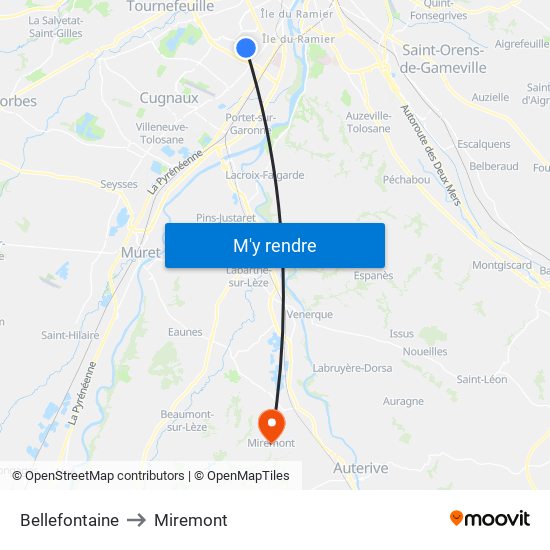 Bellefontaine to Miremont map