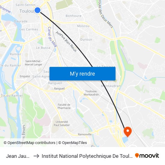 Jean Jaurès to Institut National Polytechnique De Toulouse map