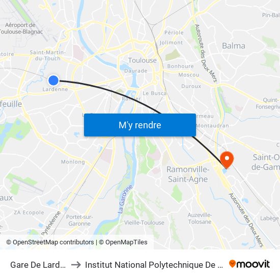 Gare De Lardenne to Institut National Polytechnique De Toulouse map