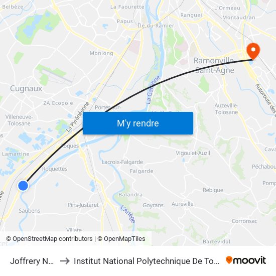 Joffrery Nord to Institut National Polytechnique De Toulouse map