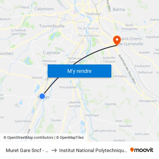 Muret Gare Sncf - Cimetière to Institut National Polytechnique De Toulouse map