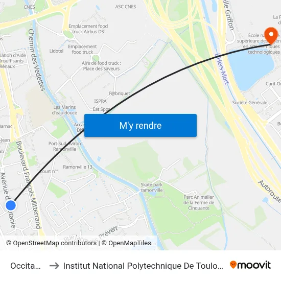 Occitanie to Institut National Polytechnique De Toulouse map