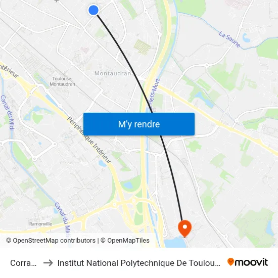 Corraze to Institut National Polytechnique De Toulouse map