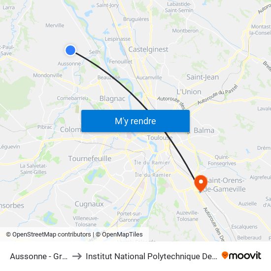 Aussonne - Grésine to Institut National Polytechnique De Toulouse map