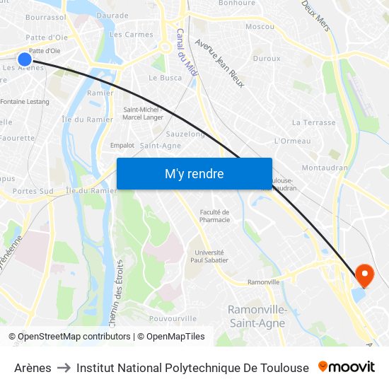 Arènes to Institut National Polytechnique De Toulouse map