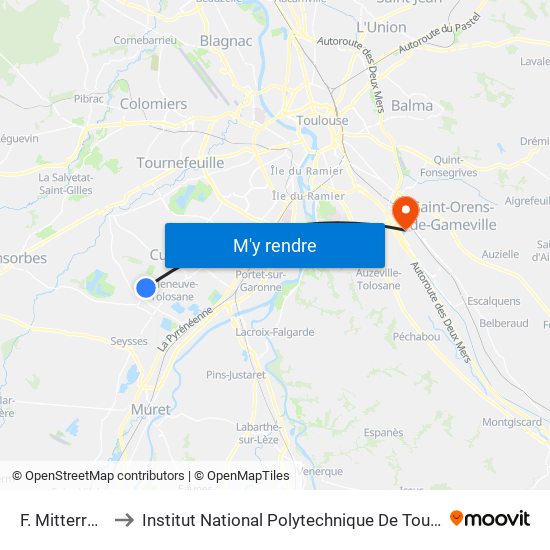 F. Mitterrand to Institut National Polytechnique De Toulouse map