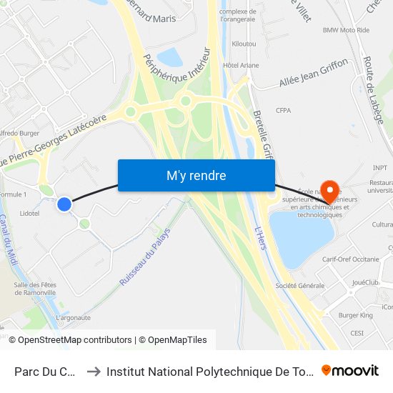 Parc Du Canal to Institut National Polytechnique De Toulouse map