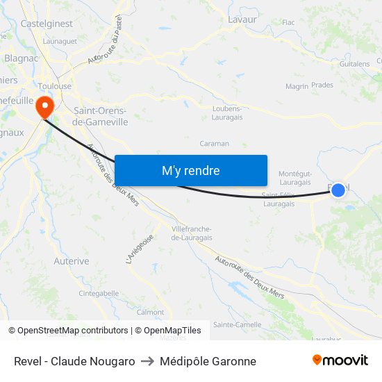 Revel - Claude Nougaro to Médipôle Garonne map