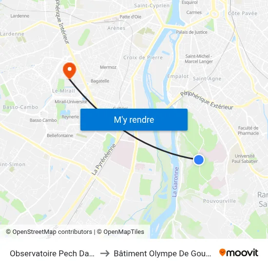 Observatoire Pech David to Bâtiment Olympe De Gouges map