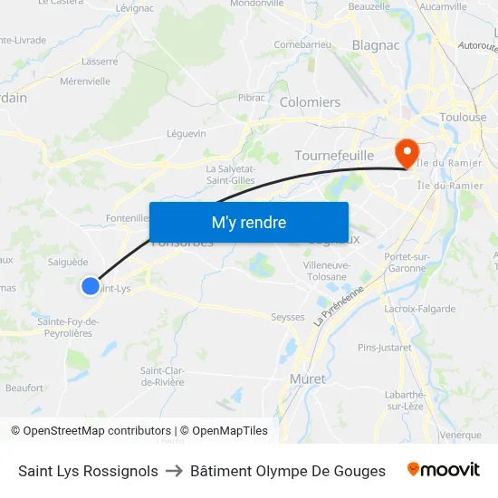 Saint Lys Rossignols to Bâtiment Olympe De Gouges map
