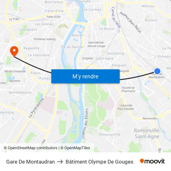 Gare De Montaudran to Bâtiment Olympe De Gouges map