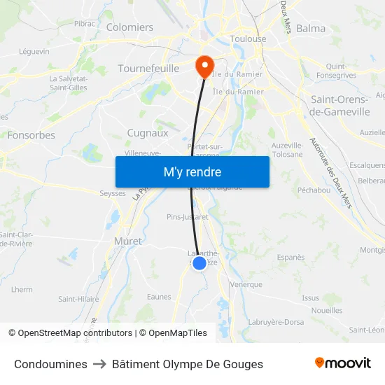 Condoumines to Bâtiment Olympe De Gouges map