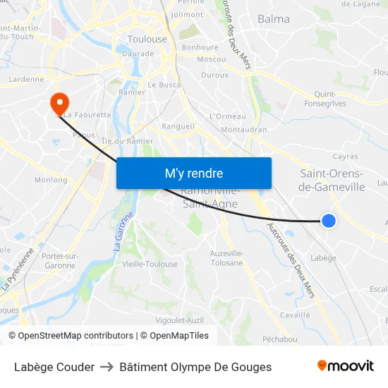 Labège Couder to Bâtiment Olympe De Gouges map