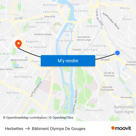 Herbettes to Bâtiment Olympe De Gouges map