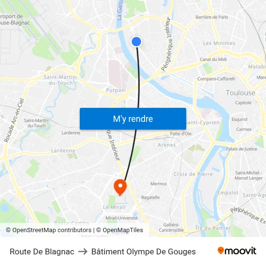 Route De Blagnac to Bâtiment Olympe De Gouges map