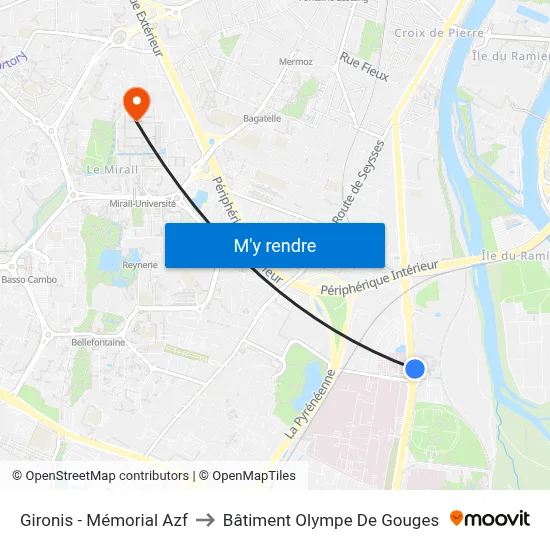 Gironis - Mémorial Azf to Bâtiment Olympe De Gouges map