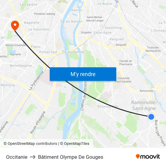 Occitanie to Bâtiment Olympe De Gouges map