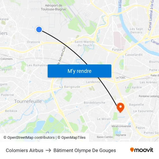 Colomiers Airbus to Bâtiment Olympe De Gouges map