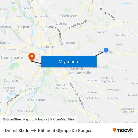 Drémil Stade to Bâtiment Olympe De Gouges map