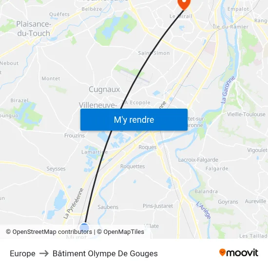 Europe to Bâtiment Olympe De Gouges map