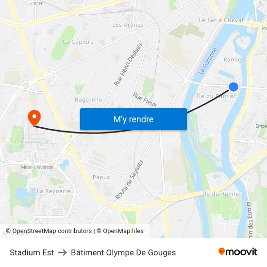 Stadium Est to Bâtiment Olympe De Gouges map