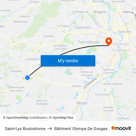 Saint-Lys Boulodrome to Bâtiment Olympe De Gouges map
