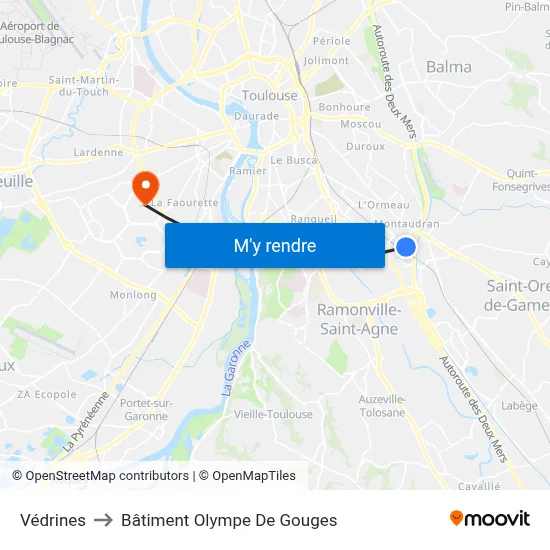 Védrines to Bâtiment Olympe De Gouges map