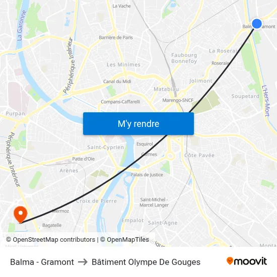Balma - Gramont to Bâtiment Olympe De Gouges map