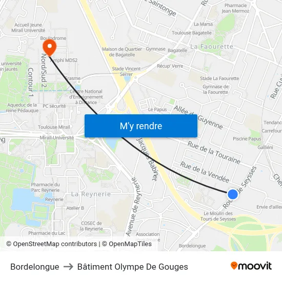 Bordelongue to Bâtiment Olympe De Gouges map