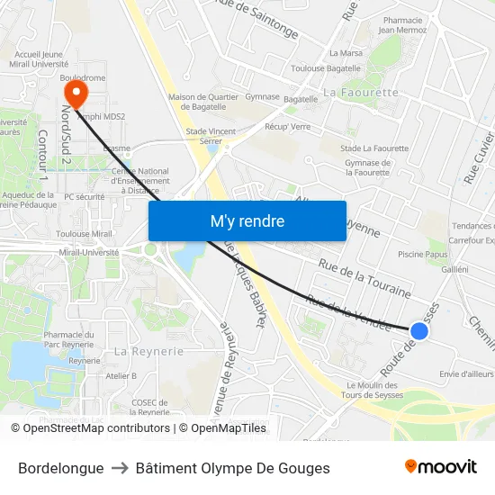 Bordelongue to Bâtiment Olympe De Gouges map