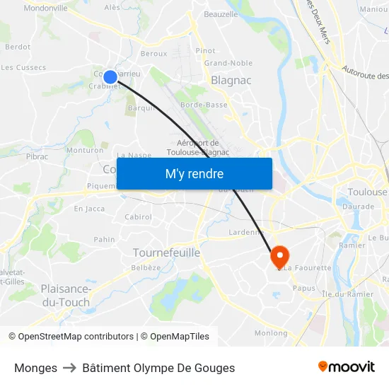 Monges to Bâtiment Olympe De Gouges map