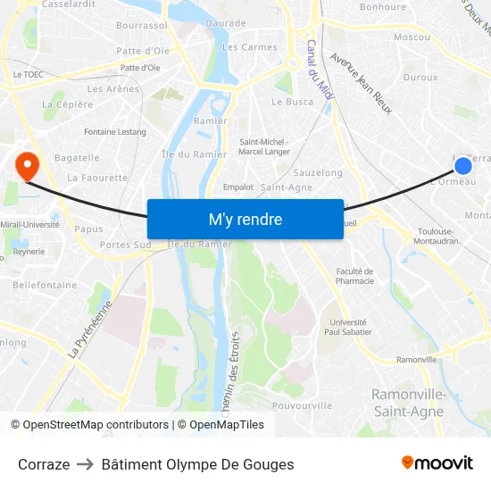 Corraze to Bâtiment Olympe De Gouges map