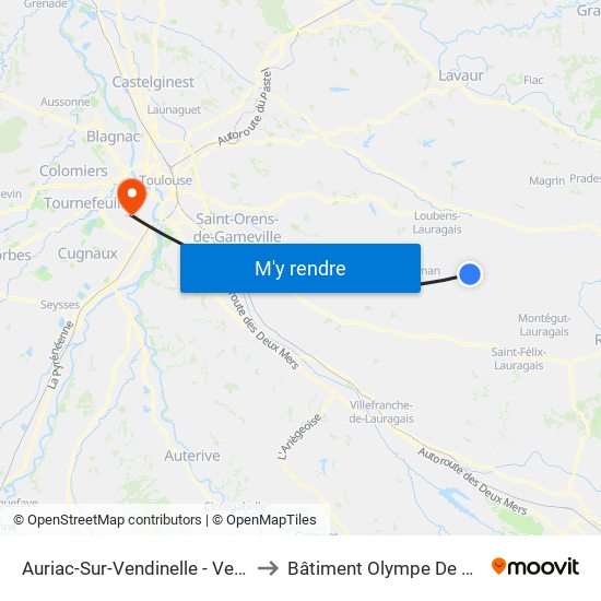 Auriac-Sur-Vendinelle - Vendinelle to Bâtiment Olympe De Gouges map