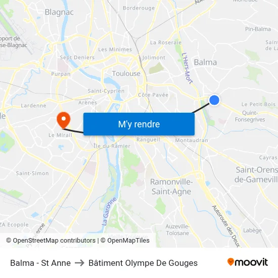 Balma - St Anne to Bâtiment Olympe De Gouges map