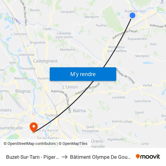 Buzet-Sur-Tarn - Pigeron to Bâtiment Olympe De Gouges map
