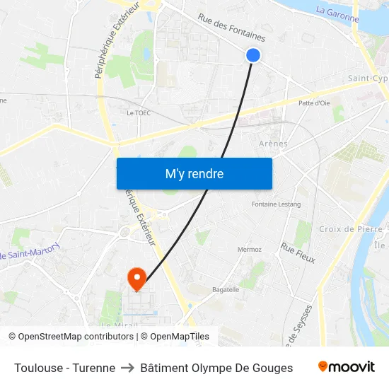 Toulouse - Turenne to Bâtiment Olympe De Gouges map