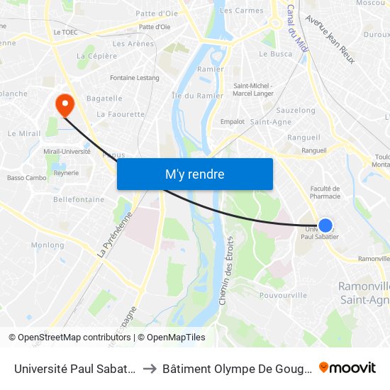 Université Paul Sabatier to Bâtiment Olympe De Gouges map