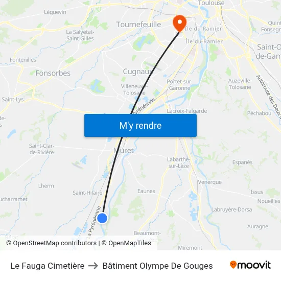 Le Fauga Cimetière to Bâtiment Olympe De Gouges map