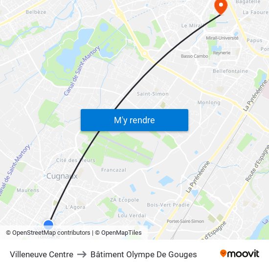 Villeneuve Centre to Bâtiment Olympe De Gouges map