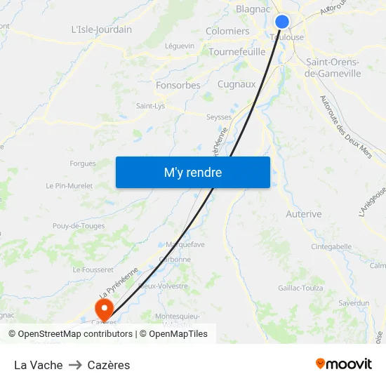 La Vache to Cazères map