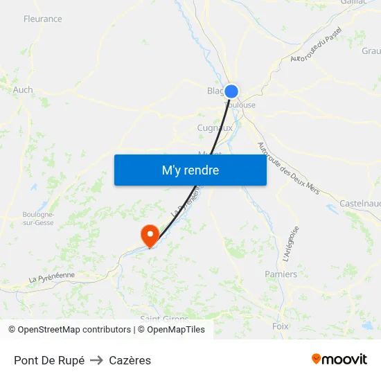 Pont De Rupé to Cazères map
