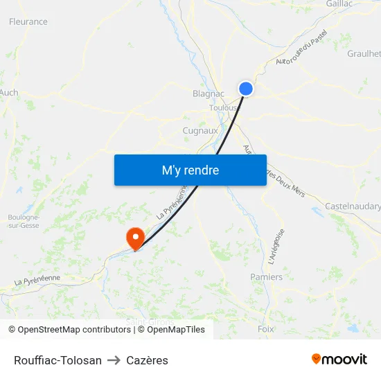 Rouffiac-Tolosan to Cazères map